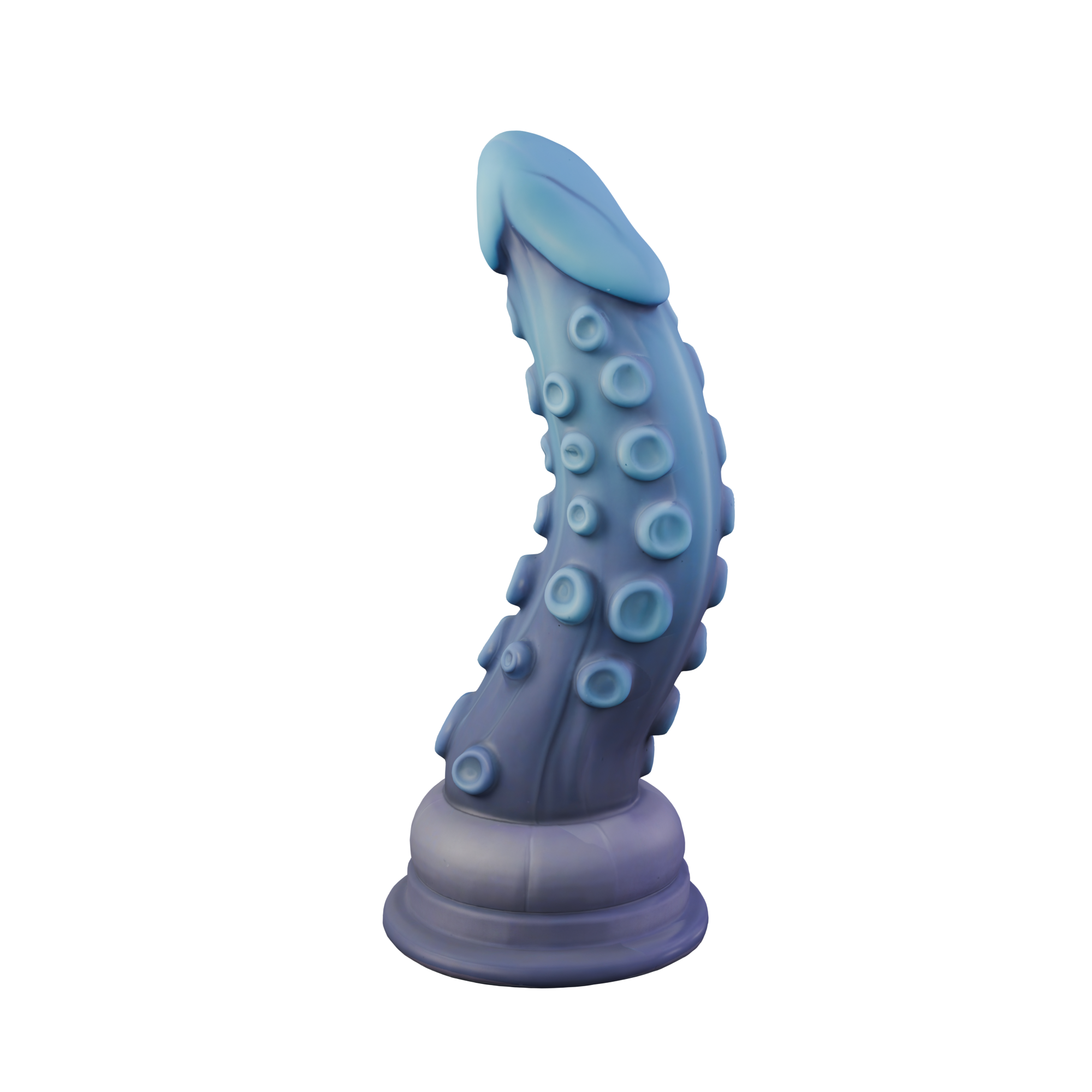 El Primer Hijo del Abismo tentacle dildo covered in suction cups, three-quarter view — platinum silicone fantasy toy handmade in Spain by ClimaxLab.