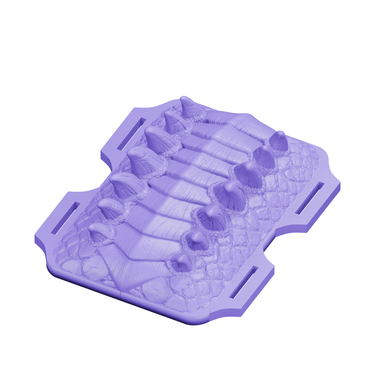 Emperatriz Dragona · vista de perfil del modelo original con relieves y ranuras visibles. Render violeta de ejemplo, fondo transparente.