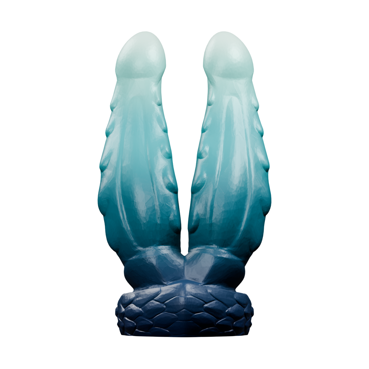 Wyrm Hemis · perfil lateral. Render del modelo original sin fondo, ejemplo de degradado azul noche, turquesa y verde agua claro.