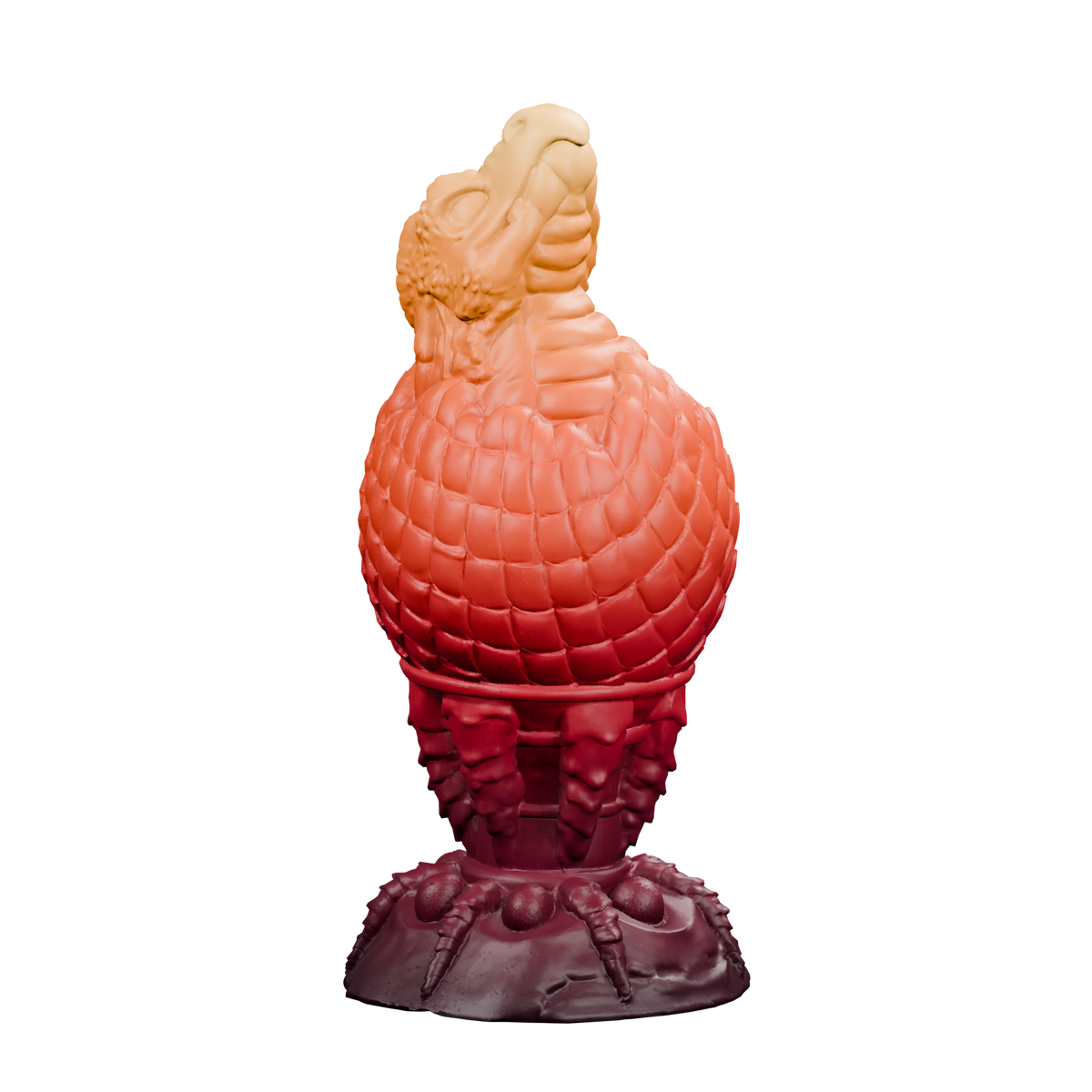 Huevo del Fuego · vista de tres cuartos. Render del modelo original sin fondo, ejemplo de degradado burdeos, rojo, naranja y ámbar.