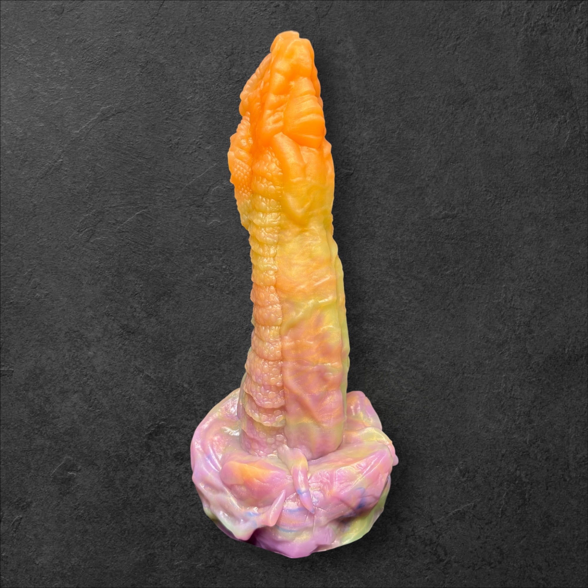 Heavily Scaled Dragon Dildo with Organic Texture. High Quality Platinum Silicone Fantasy Sex Toy Made in Spain by ClimaxLab.