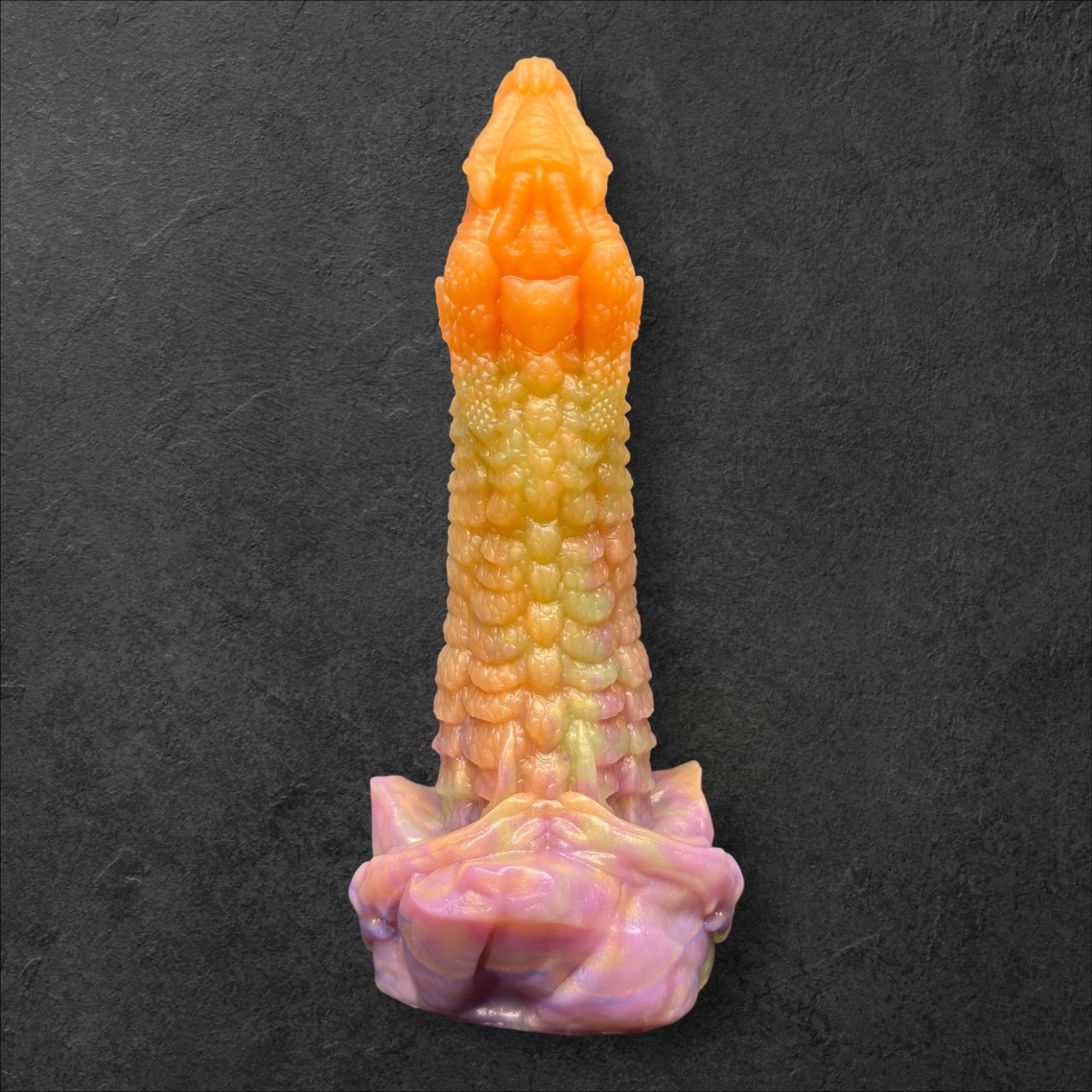 Heavily Scaled Dragon Dildo with Organic Texture. High Quality Platinum Silicone Fantasy Sex Toy Made in Spain by ClimaxLab.