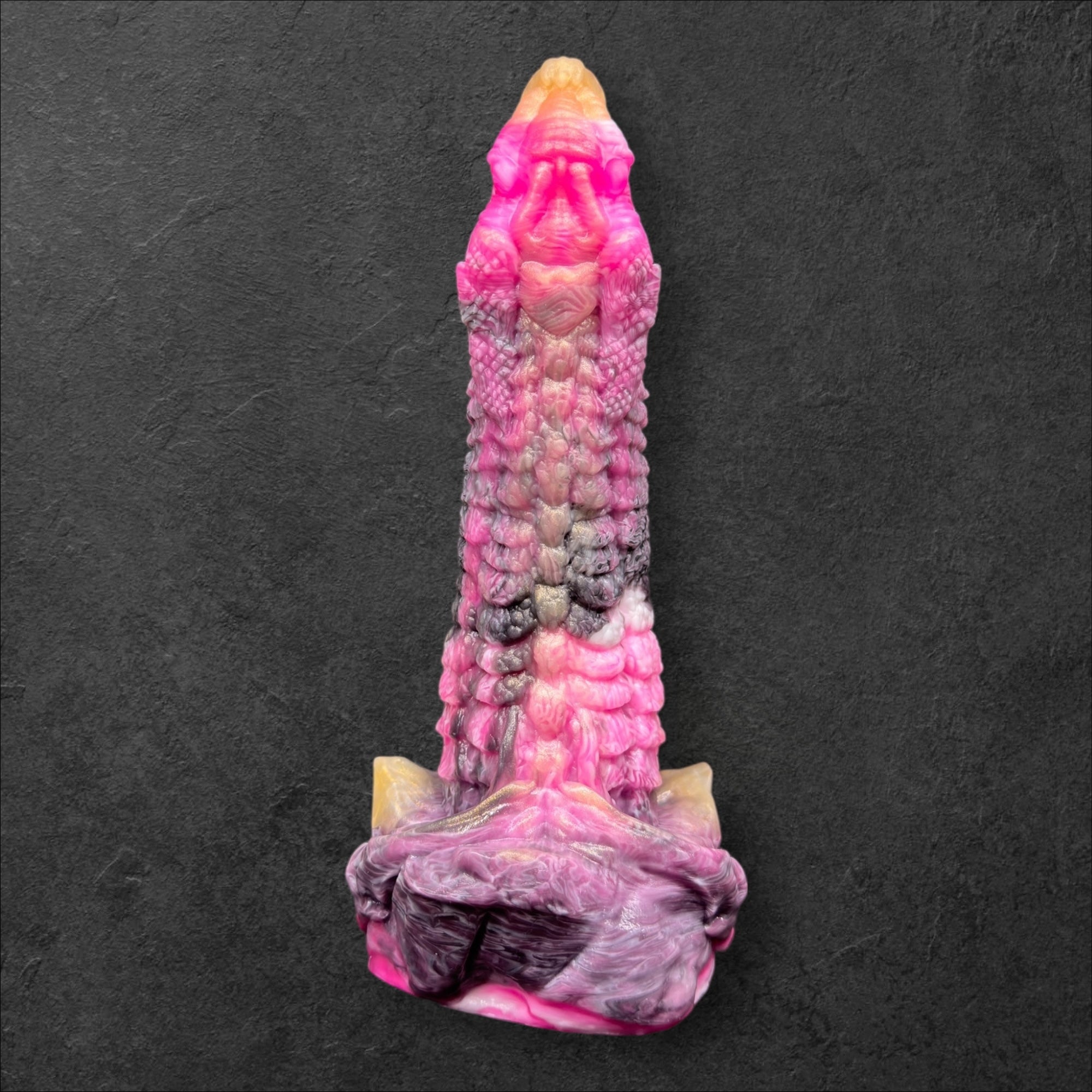 Heavily Scaled Dragon Dildo with Organic Texture. High Quality Platinum Silicone Fantasy Sex Toy Made in Spain by ClimaxLab.