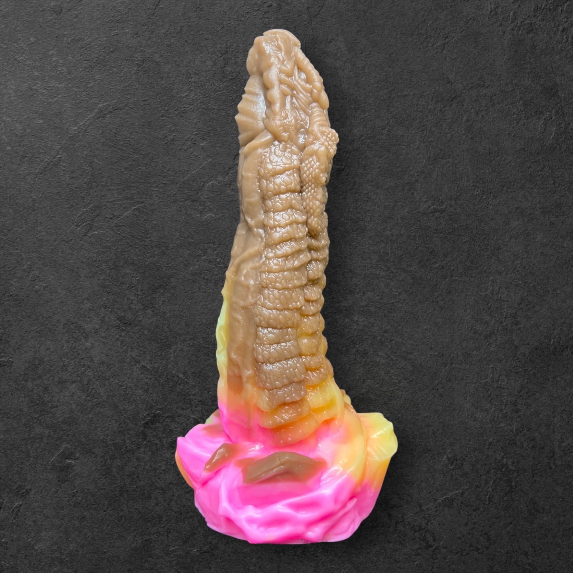 Heavily Scaled Dragon Dildo with Organic Texture. High Quality Platinum Silicone Fantasy Sex Toy Made in Spain by ClimaxLab.