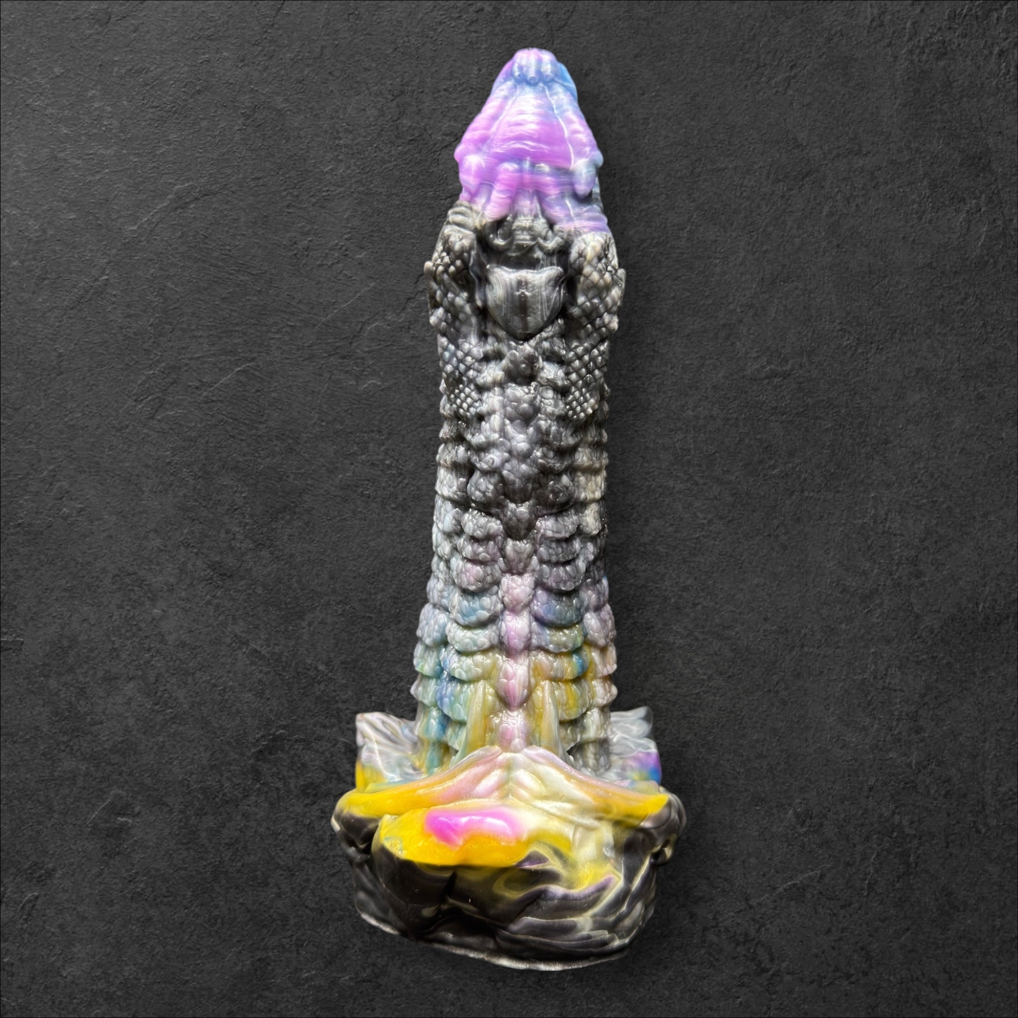 Heavily Scaled Dragon Dildo with Organic Texture. High Quality Platinum Silicone Fantasy Sex Toy Made in Spain by ClimaxLab.