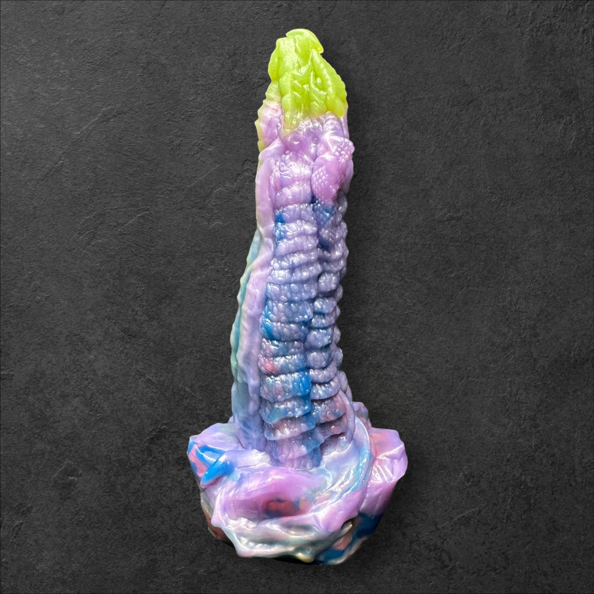 Heavily Scaled Dragon Dildo with Organic Texture. High Quality Platinum Silicone Fantasy Sex Toy Made in Spain by ClimaxLab.