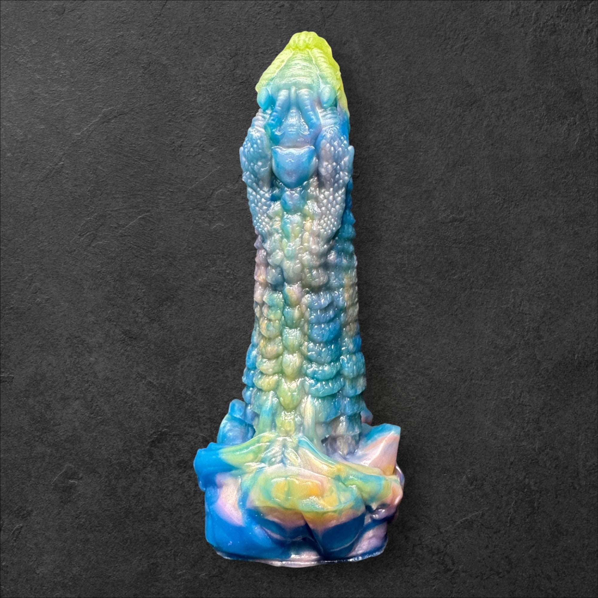 Heavily Scaled Dragon Dildo with Organic Texture. High Quality Platinum Silicone Fantasy Sex Toy Made in Spain by ClimaxLab.