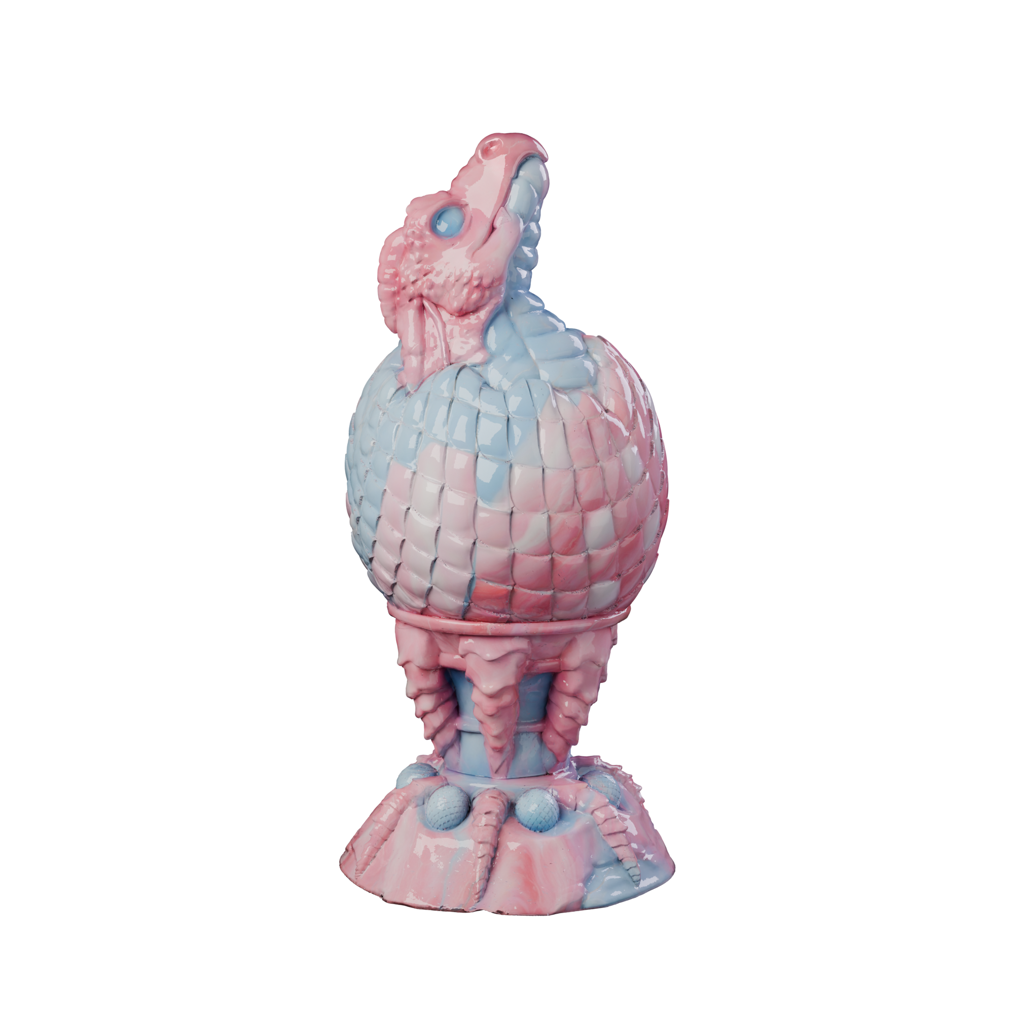Huevo del Fuego dragon egg plug with hatching head and claw base, front view — platinum silicone by ClimaxLab.