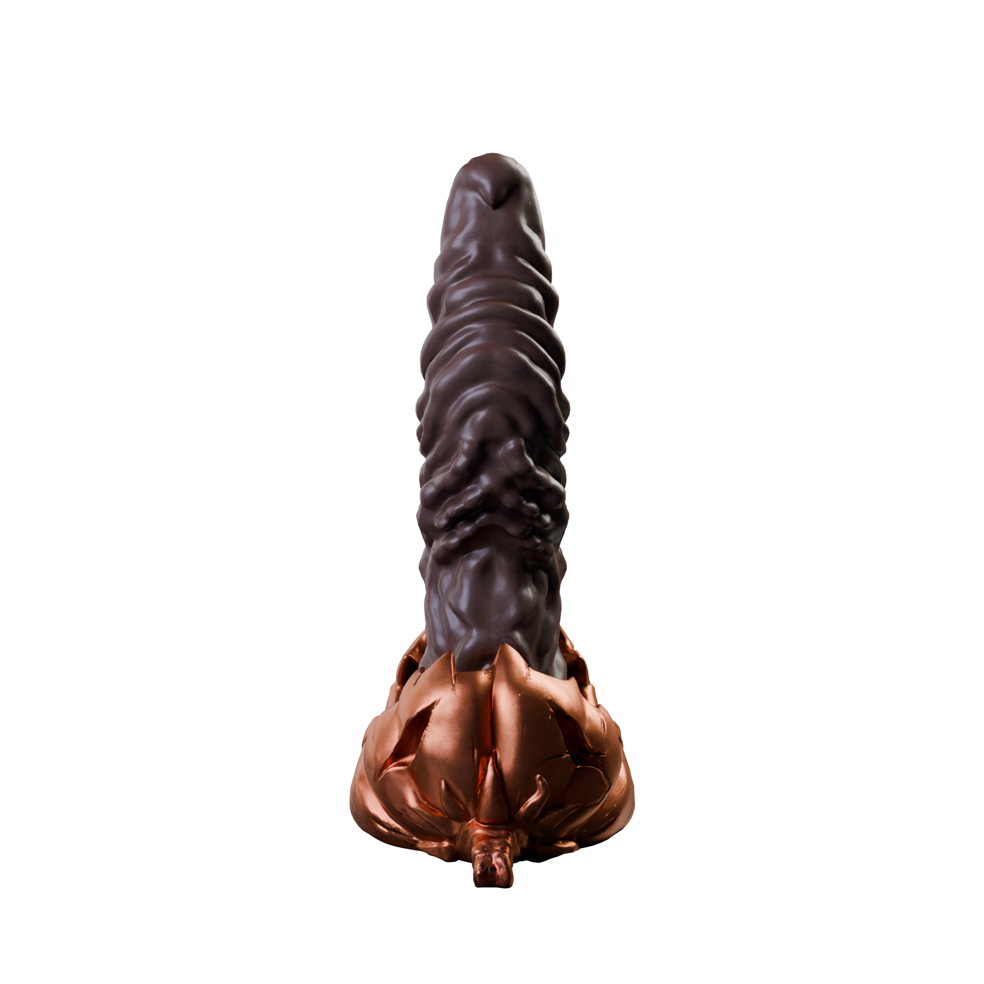 Gloomkin halloween pumpkin dildo with ribbed tongue shaft, rear view — handcrafted platinum silicone by ClimaxLab.