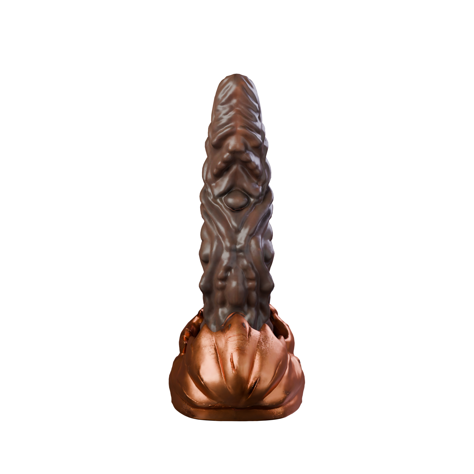 Gloomkin halloween pumpkin dildo with ribbed tongue shaft, front view — handcrafted platinum silicone by ClimaxLab.