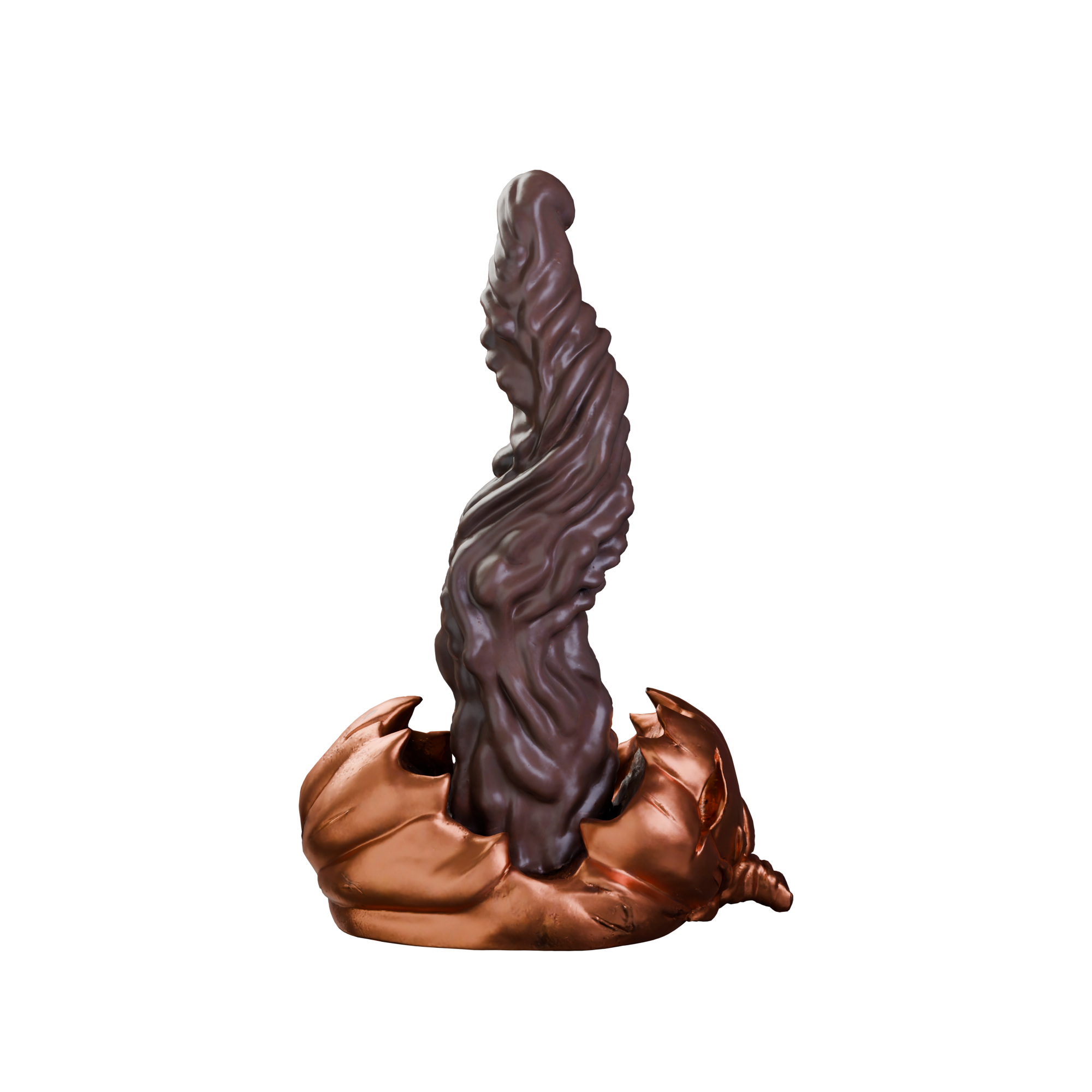 Gloomkin halloween pumpkin dildo with ribbed tongue shaft, side profile — handcrafted platinum silicone by ClimaxLab.