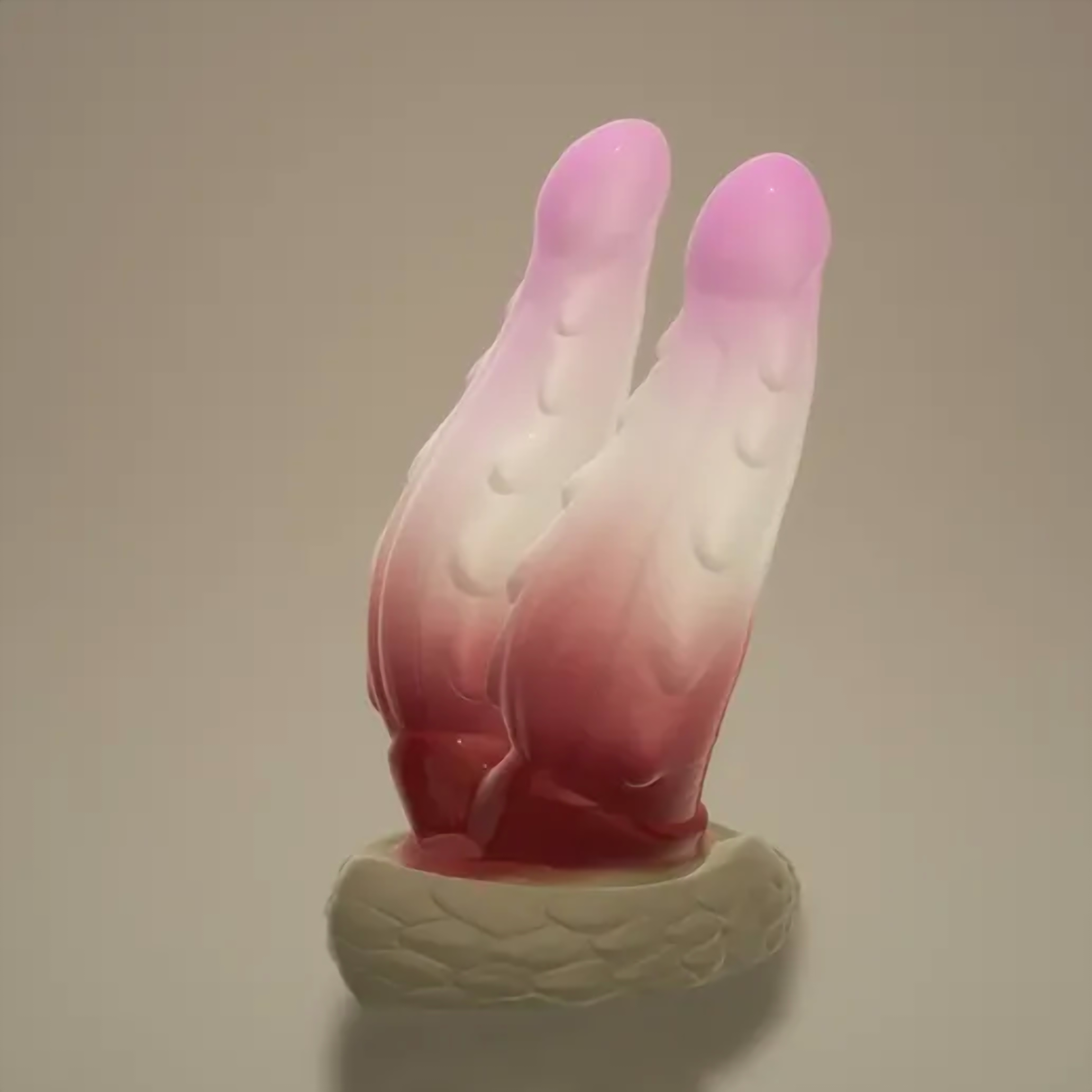 Wyrm Hemis twin-tip fantasy dragon dildo in platinum silicone, three-quarter view — body-safe, made in Spain by ClimaxLab.