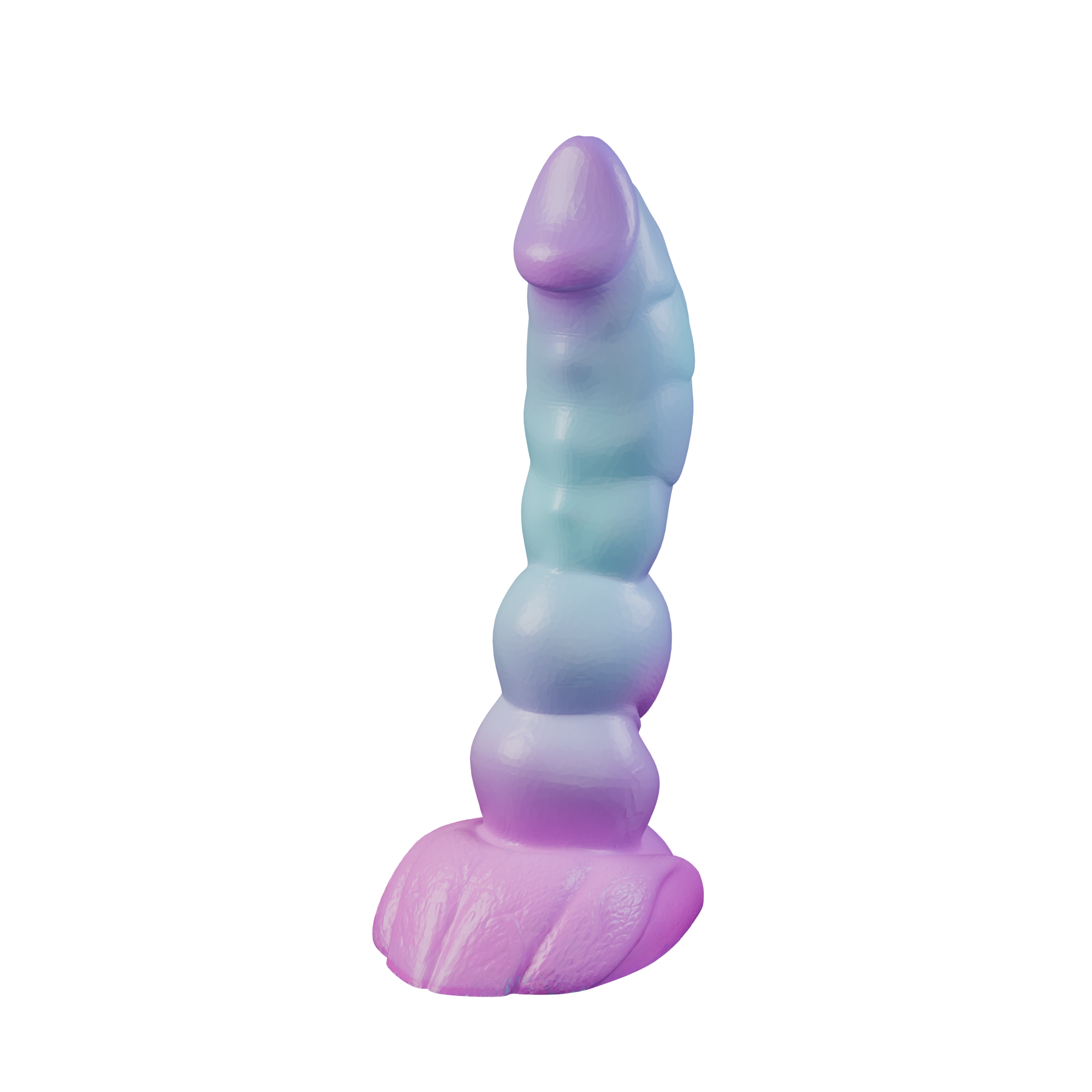Splurt fantasy kobold dildo with segmented shaft, three-quarter view — platinum silicone made in Spain by ClimaxLab.