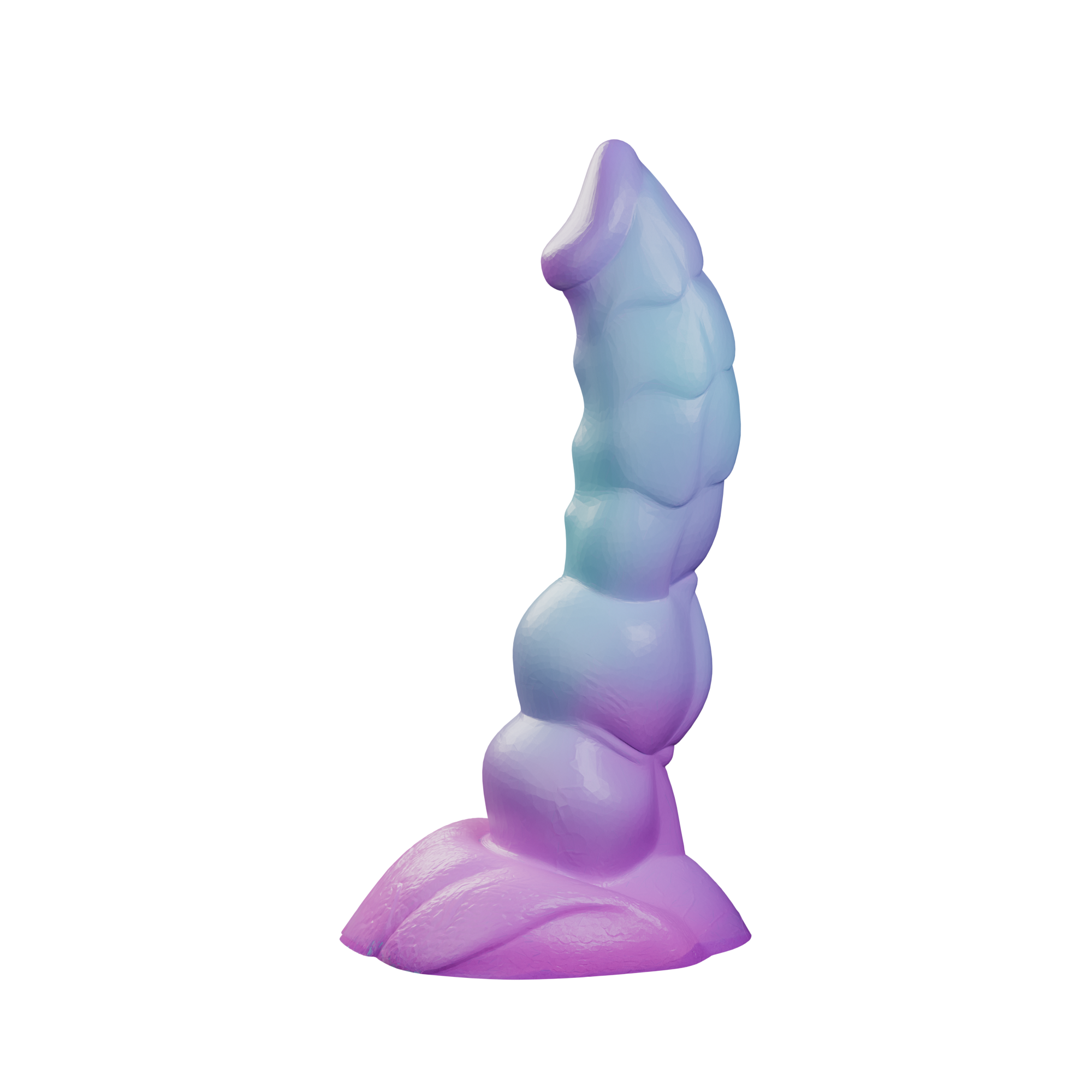 Splurt fantasy kobold dildo with segmented shaft, side profile — platinum silicone made in Spain by ClimaxLab.