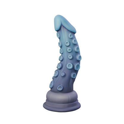 El Primer Hijo del Abismo tentacle dildo covered in suction cups, front view — platinum silicone fantasy toy handmade in Spain by ClimaxLab.