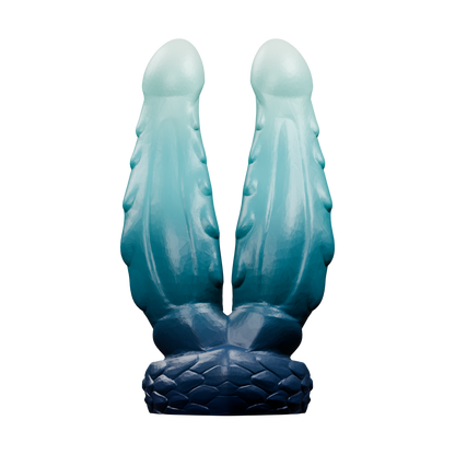 Wyrm Hemis · perfil lateral. Render del modelo original sin fondo, ejemplo de degradado azul noche, turquesa y verde agua claro.