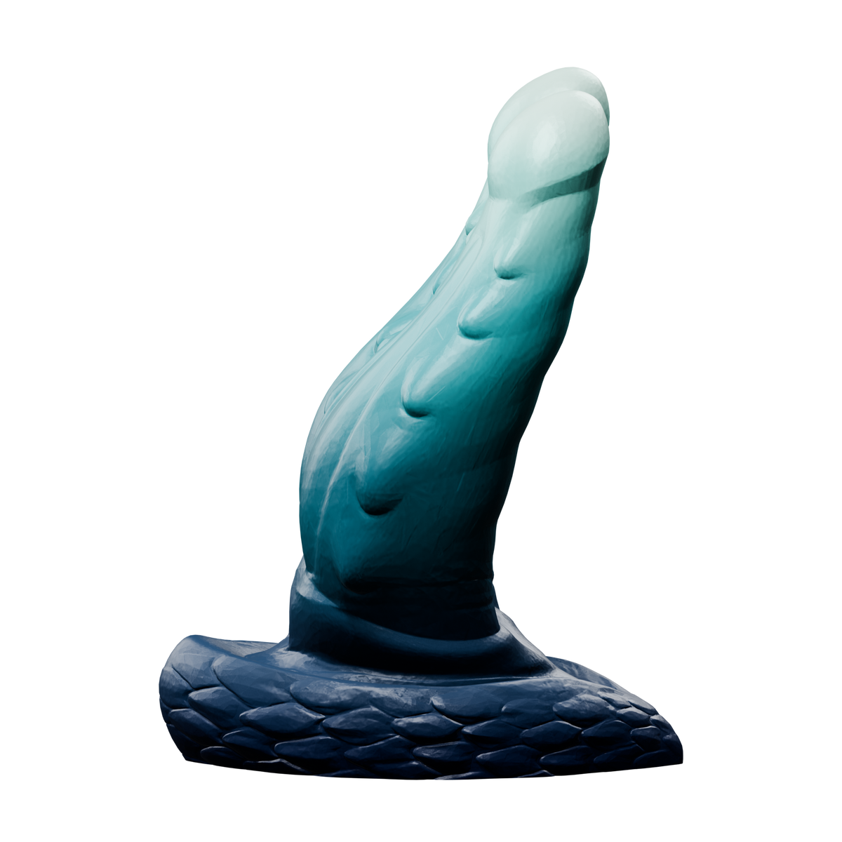 Wyrm Hemis · vista posterior. Render del modelo original sin fondo, ejemplo de degradado azul noche, turquesa y verde agua claro.