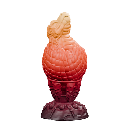Huevo del Fuego · vista de tres cuartos. Render del modelo original sin fondo, ejemplo de degradado burdeos, rojo, naranja y ámbar.