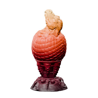 Huevo del Fuego · vista posterior. Render del modelo original sin fondo, ejemplo de degradado burdeos, rojo, naranja y ámbar.