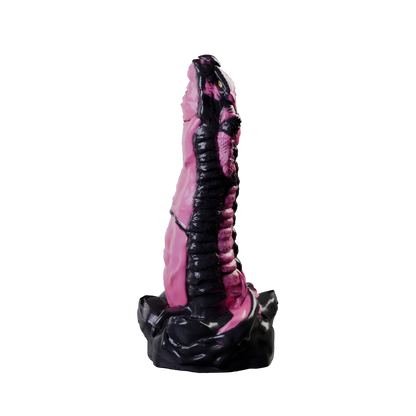 Madre de Dragones heavily scaled dragon dildo, rear view — platinum silicone fantasy sex toy made in Spain by ClimaxLab.