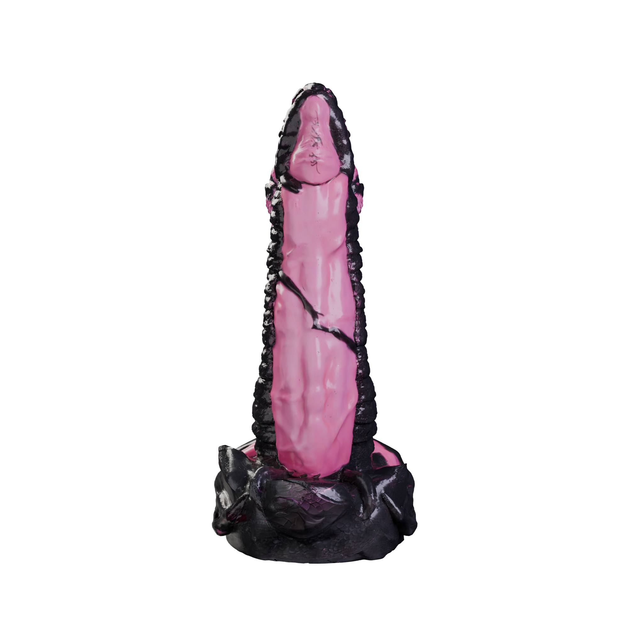Madre de Dragones heavily scaled dragon dildo, side profile — platinum silicone fantasy sex toy made in Spain by ClimaxLab.