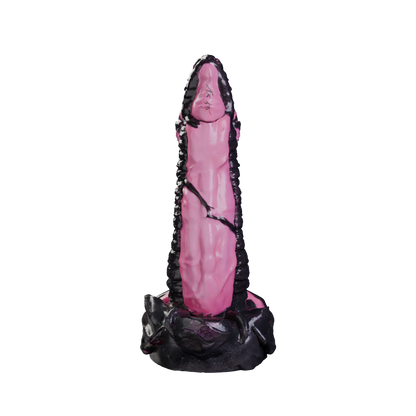 Madre de Dragones heavily scaled dragon dildo, side profile — platinum silicone fantasy sex toy made in Spain by ClimaxLab.