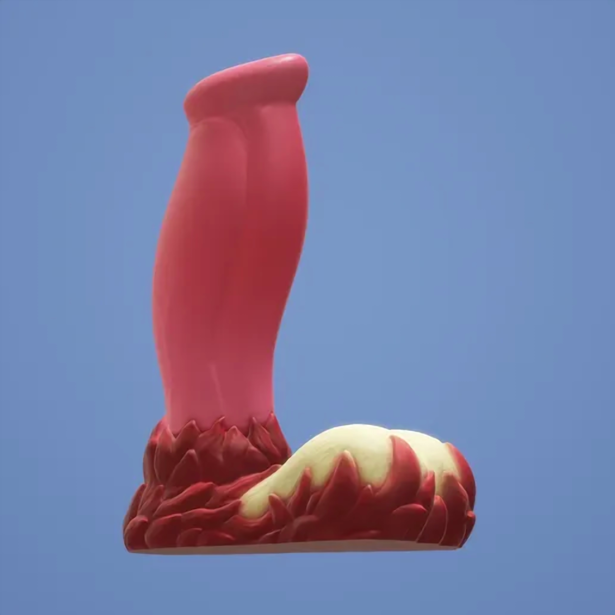 Eruptor fantasy dildo, three-quarter rear angle — body-safe platinum silicone, by ClimaxLab.