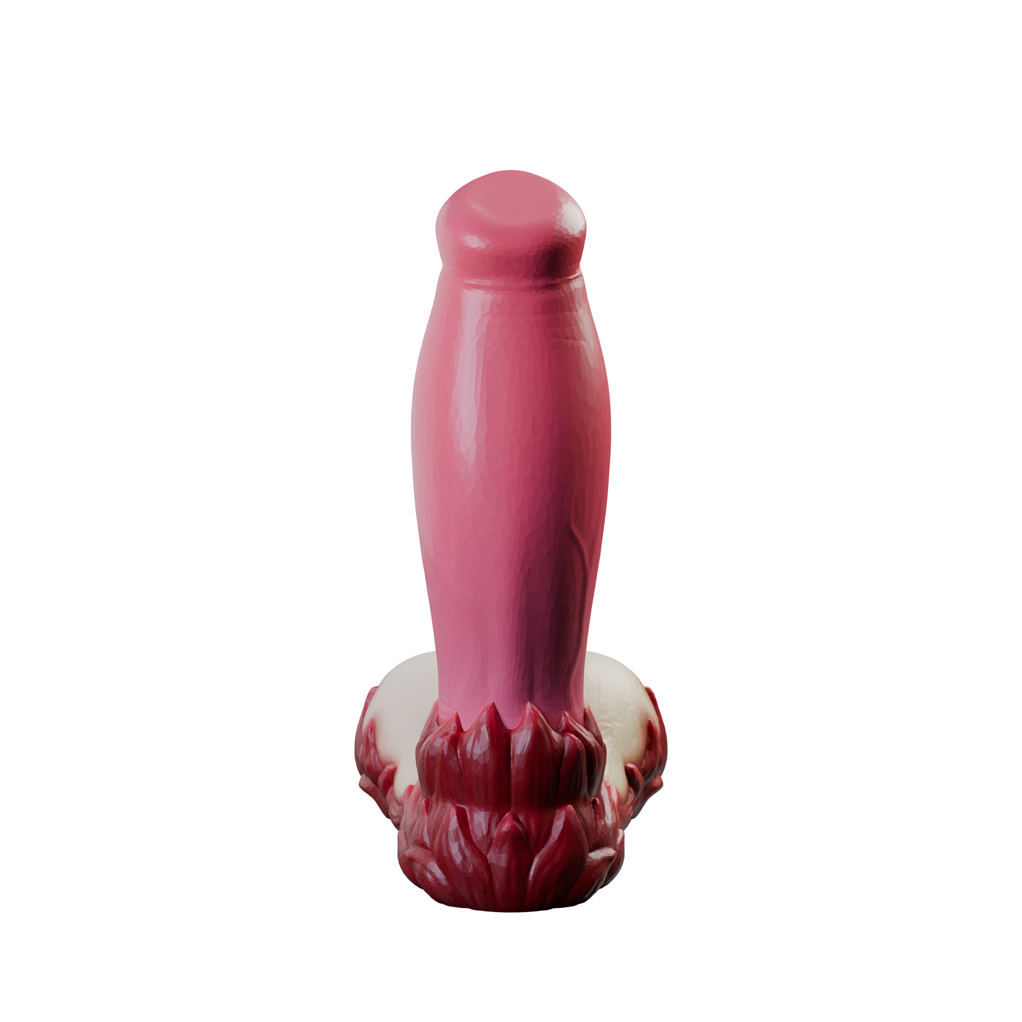 Eruptor fantasy canine dildo with bulbous head and rocky base, rear view — platinum silicone made in Spain by ClimaxLab.