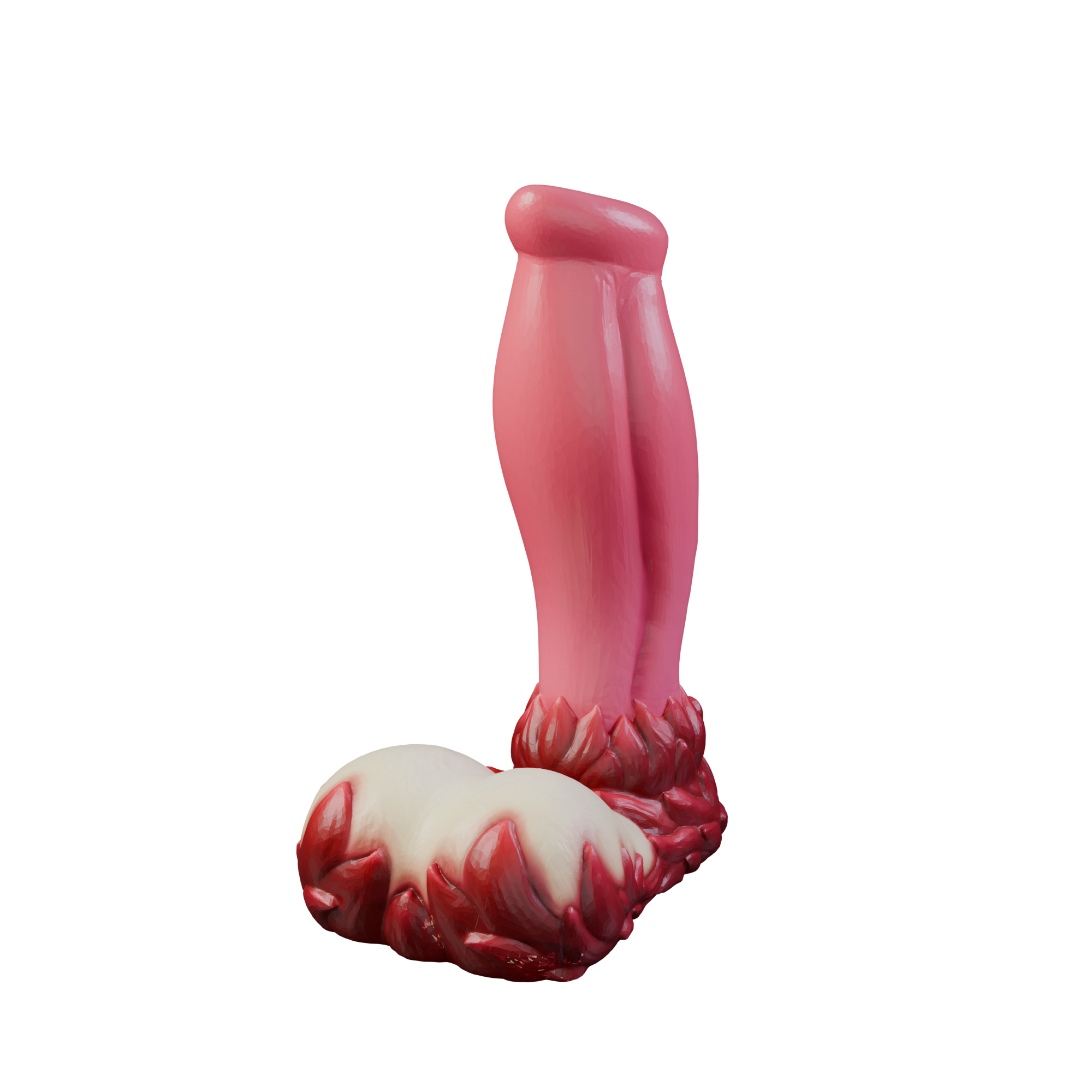 Eruptor fantasy canine dildo with bulbous head and rocky base, three-quarter view — platinum silicone made in Spain by ClimaxLab.