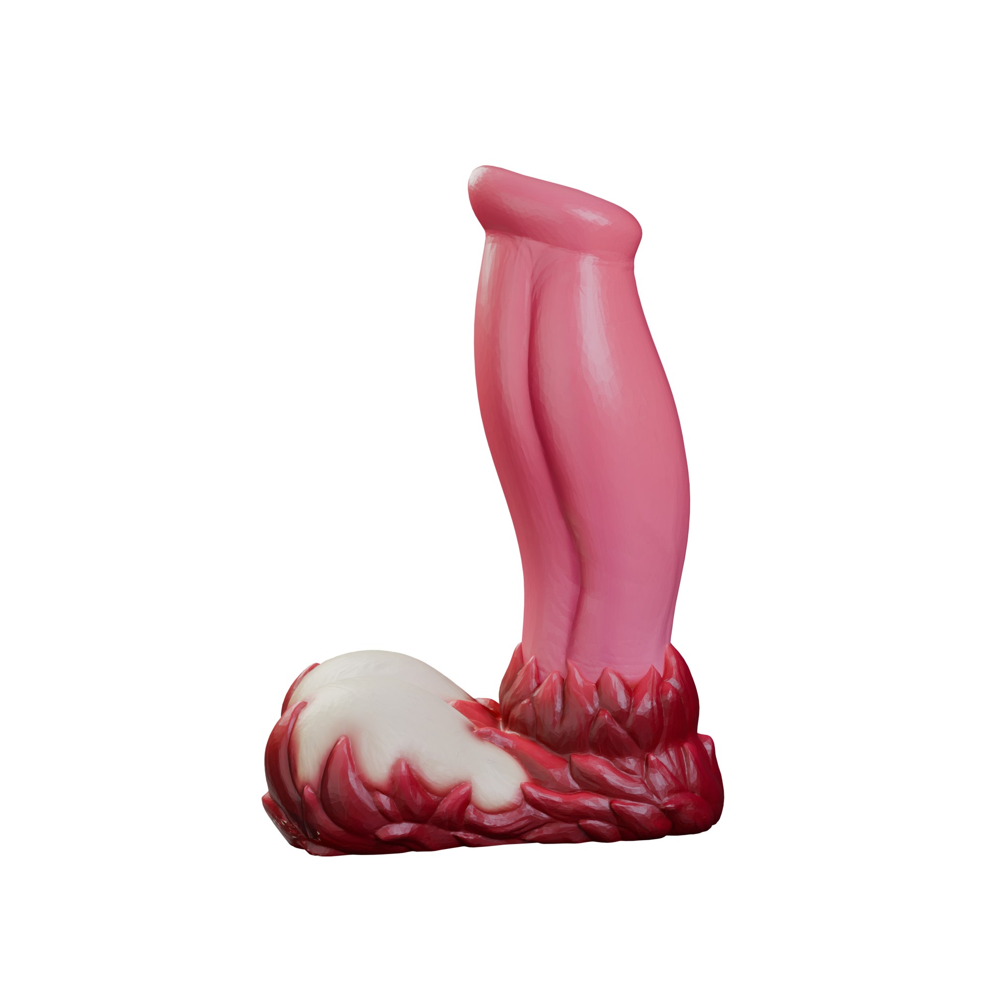 Eruptor fantasy canine dildo with bulbous head and rocky base, side profile — platinum silicone made in Spain by ClimaxLab.