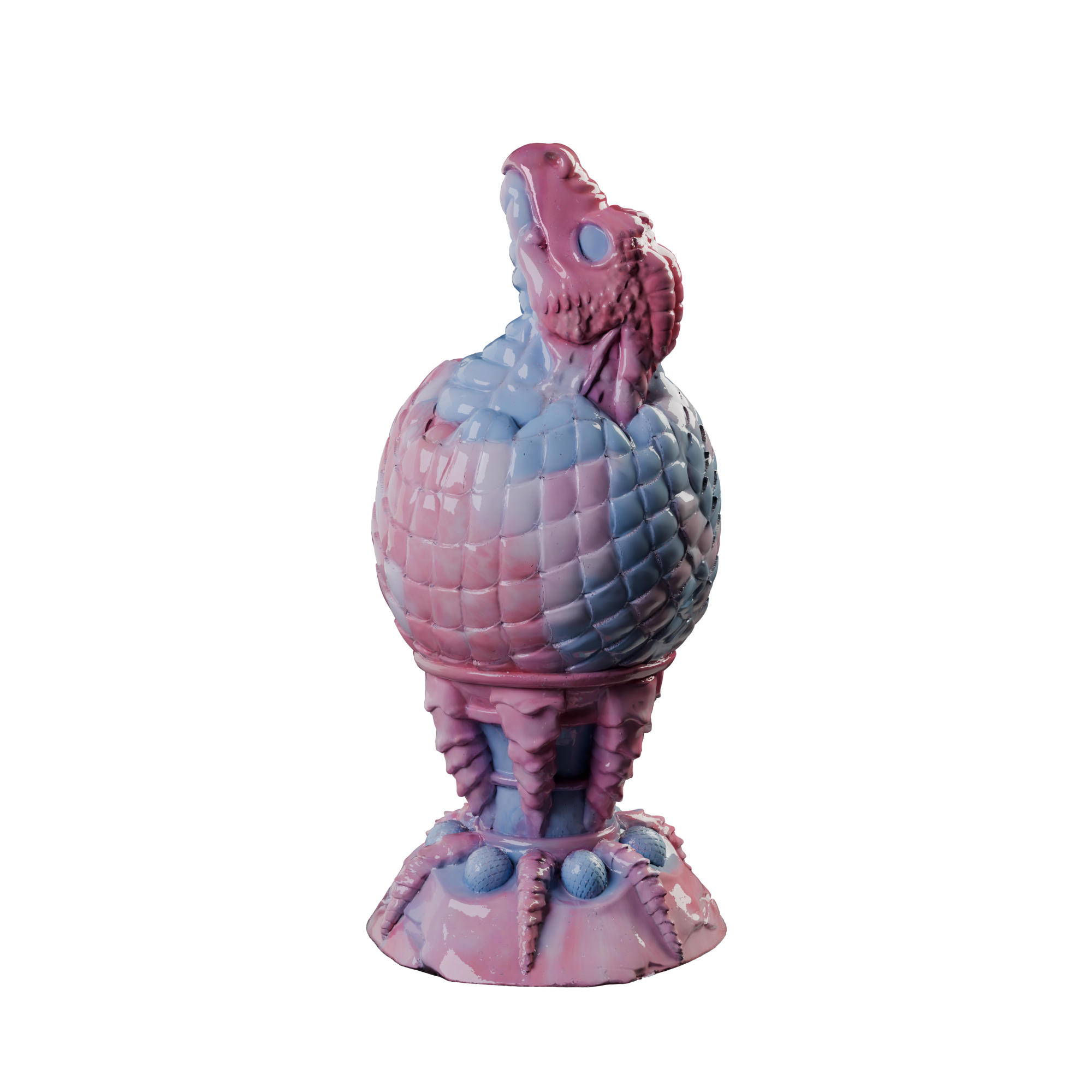 Huevo del Fuego dragon egg plug with hatching head and claw base, rear view — platinum silicone by ClimaxLab.