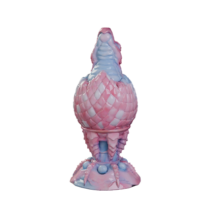 Huevo del Fuego dragon egg plug with hatching head and claw base, side profile — platinum silicone by ClimaxLab.