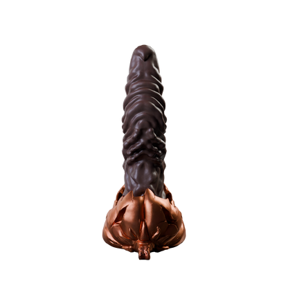 Gloomkin halloween pumpkin dildo with ribbed tongue shaft, rear view — handcrafted platinum silicone by ClimaxLab.