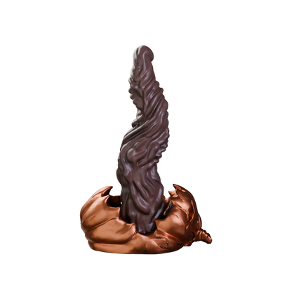 Gloomkin halloween pumpkin dildo with ribbed tongue shaft, side profile — handcrafted platinum silicone by ClimaxLab.