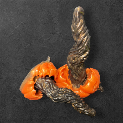 Gloomkin Fantasy Dildo by ClimaxLab. Halloween Pumpkin Base with Ribbed Tongue Texture. Handcrafted Platinum Silicone Toy.