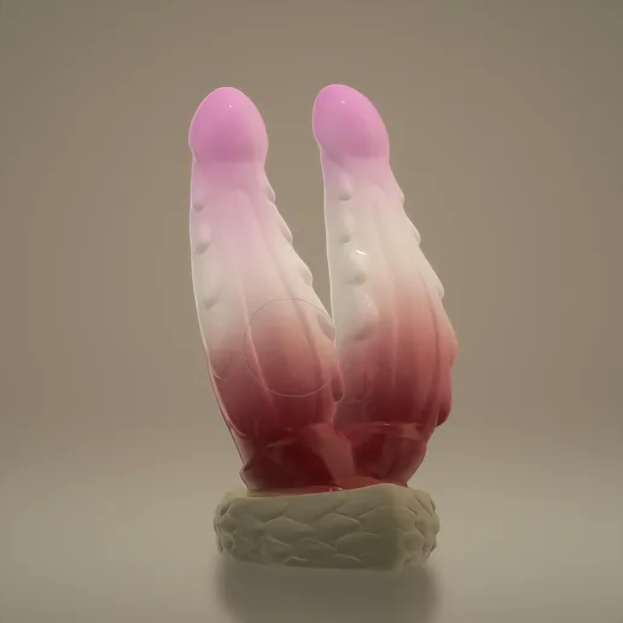 Wyrm Hemis fantasy dragon dildo, three-quarter angle showing dual tips — platinum silicone, ClimaxLab.