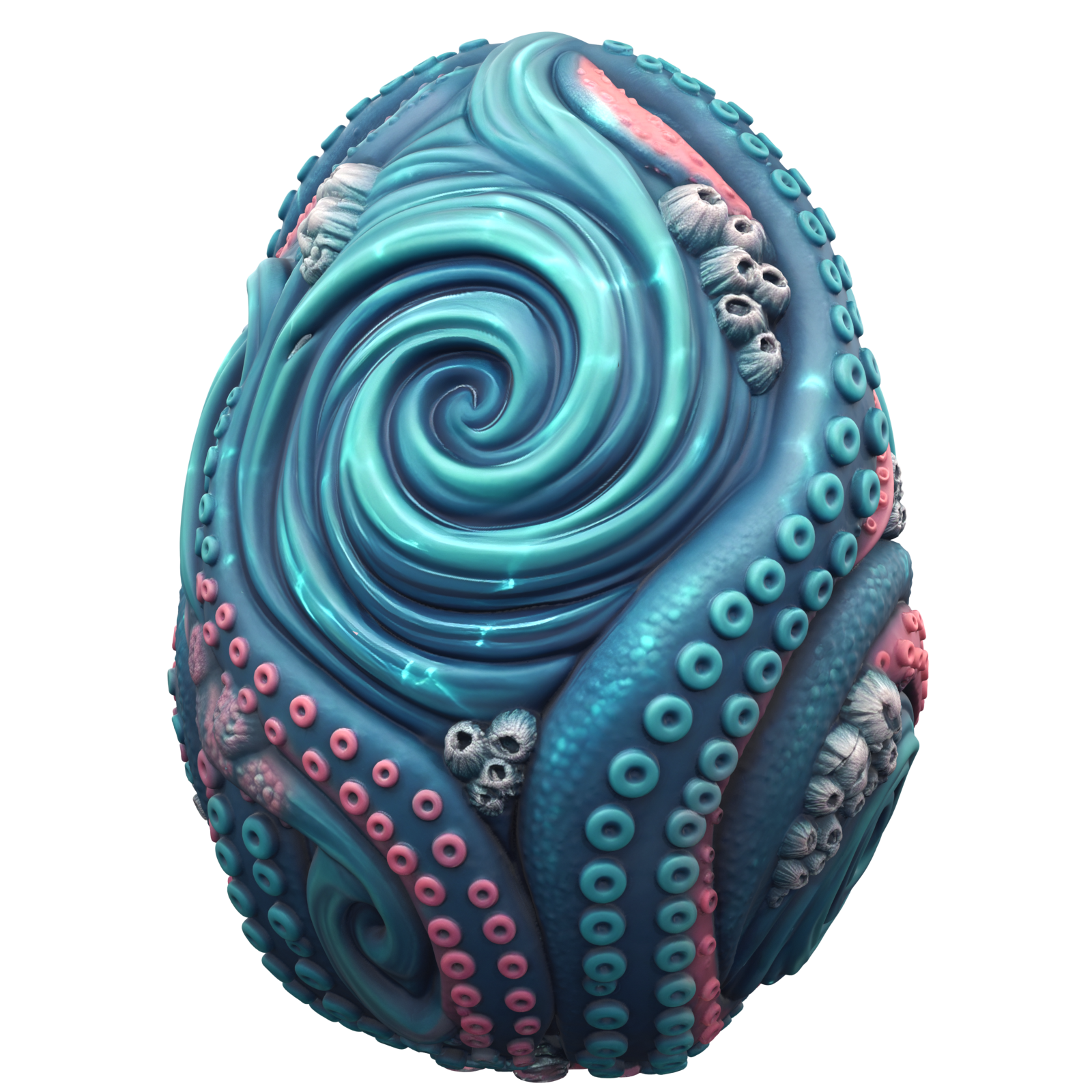 Huevo kegel Maelstrom de silicona platino, espiral oceánica con tentáculos y corales · ClimaxLab · talla S (5,0×3,4 cm)