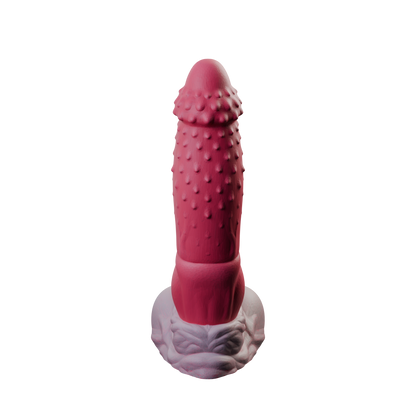 Kaelis fantasy feline dildo with spiked shaft, rear view — platinum silicone made in Spain by ClimaxLab.