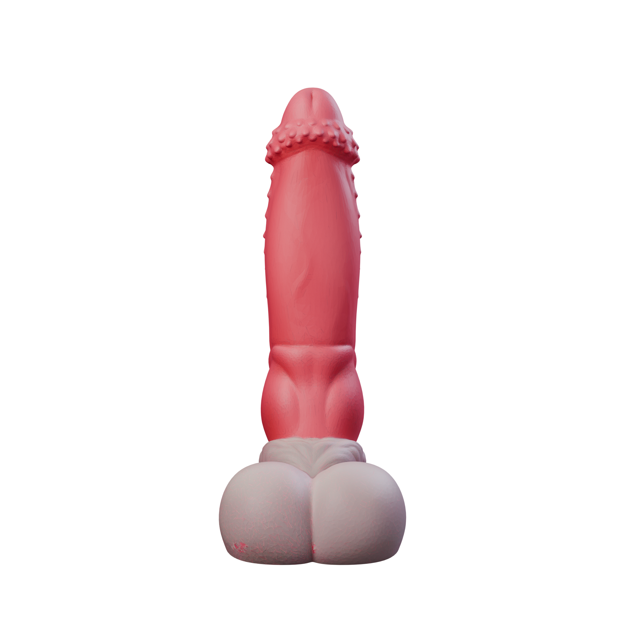Kaelis fantasy feline dildo with spiked shaft, front view — platinum silicone made in Spain by ClimaxLab.