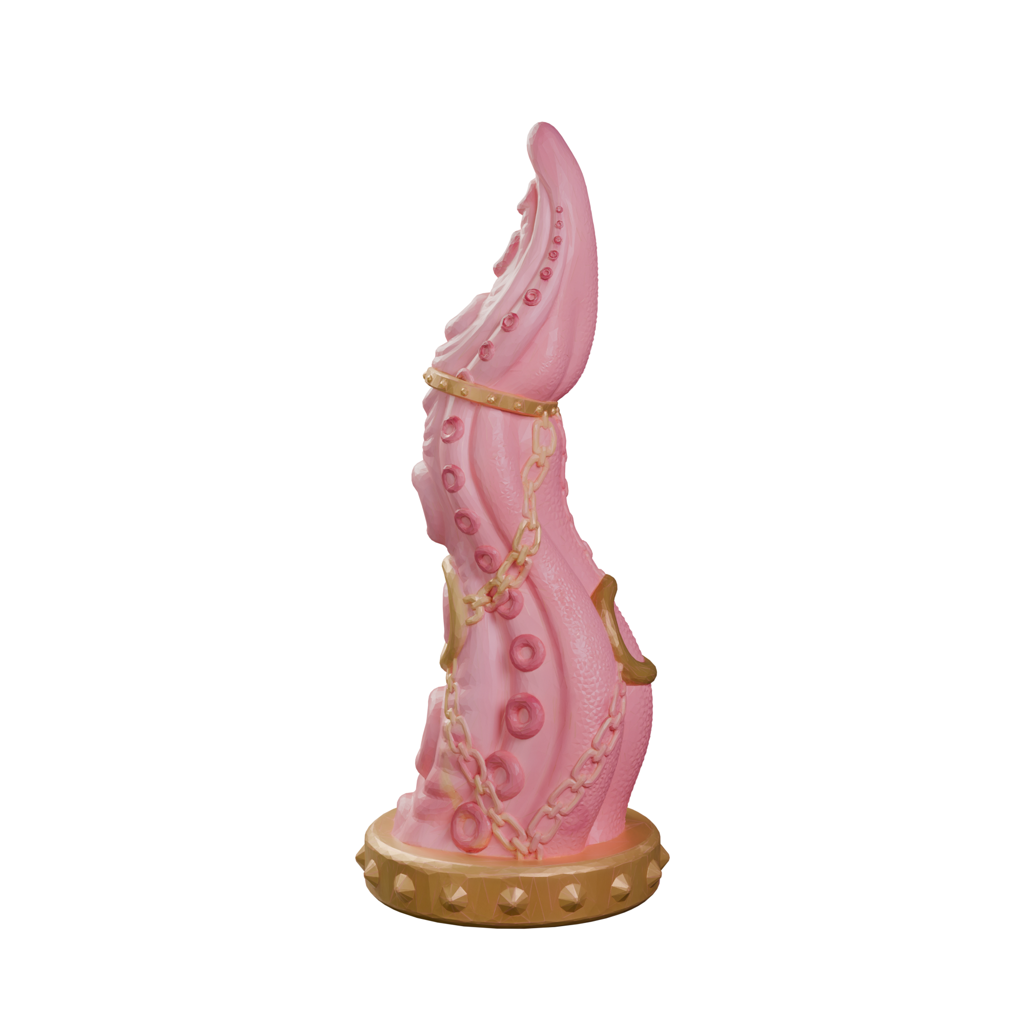 Leviatan Tentacle Dildo side profile showing tapered tip and textured suction cups. Handmade platinum silicone by ClimaxLab.