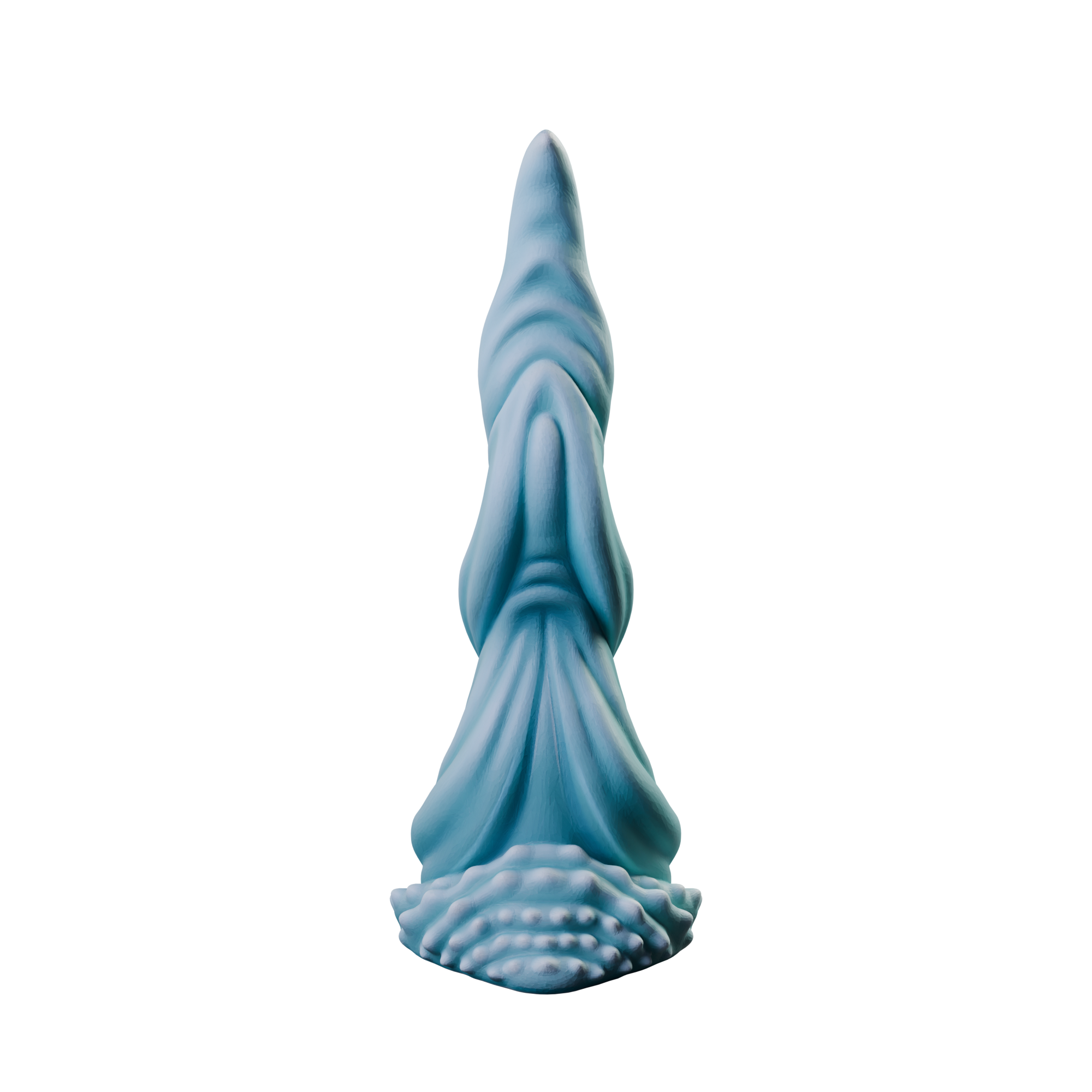Mercurio Water Tentacle Dildo rear view showing its wide droplet base. Handmade platinum silicone by ClimaxLab.