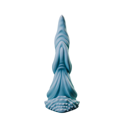 Mercurio Water Tentacle Dildo rear view showing its wide droplet base. Handmade platinum silicone by ClimaxLab.