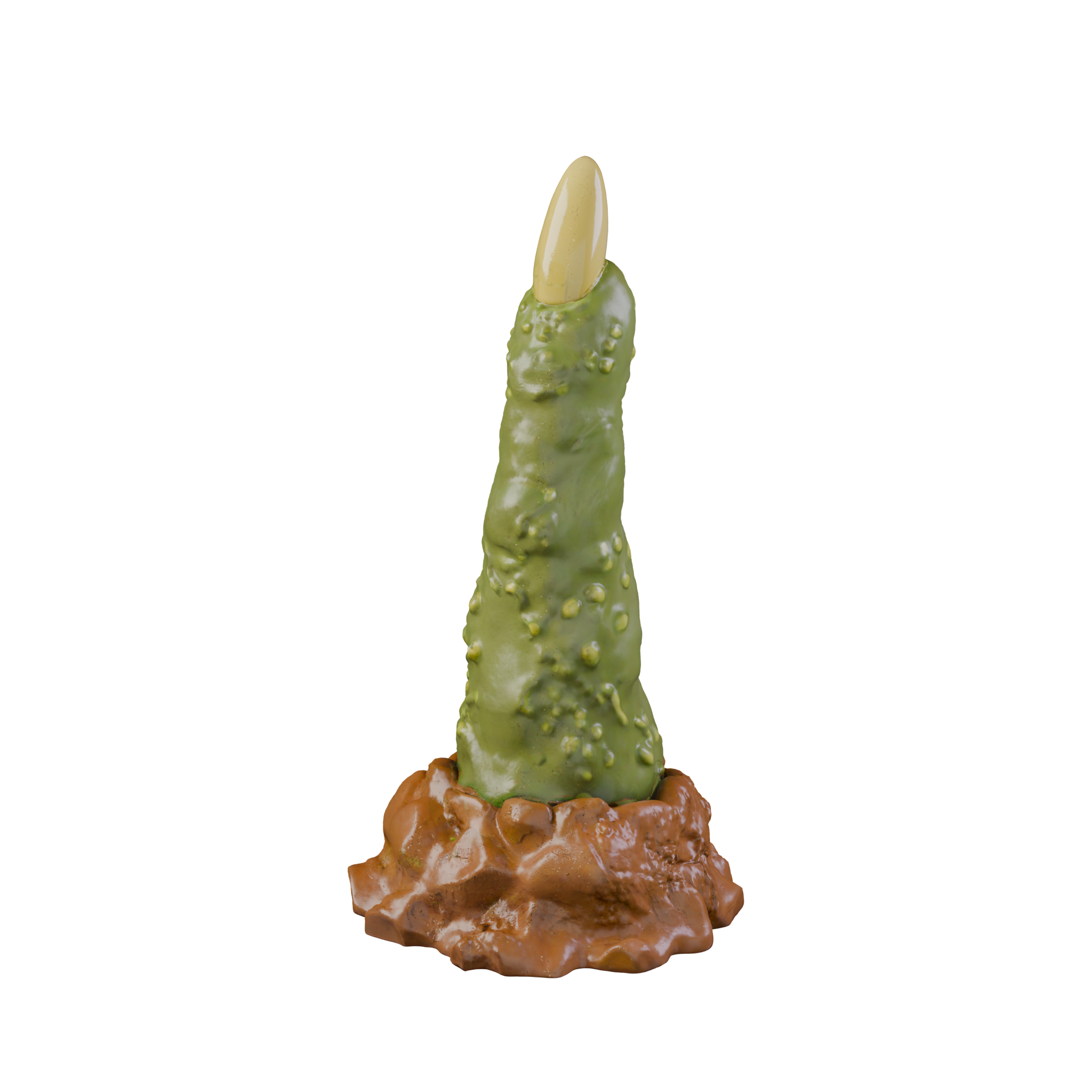 MORVA monstrous finger dildo with rough curved shaft, three-quarter view — body-safe platinum silicone by ClimaxLab.