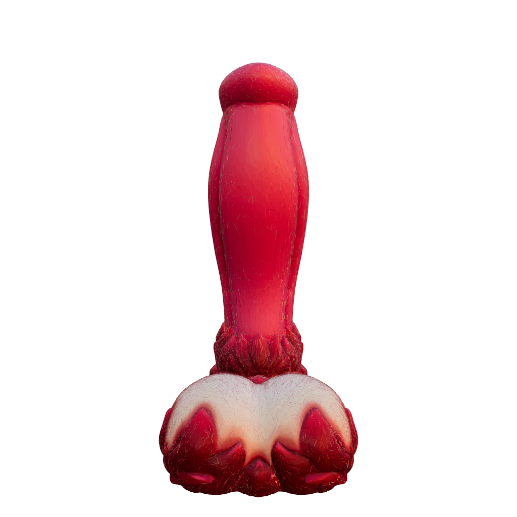 Eruptor fantasy canine dildo — interactive 3D model in textured platinum silicone, made in Spain by ClimaxLab.