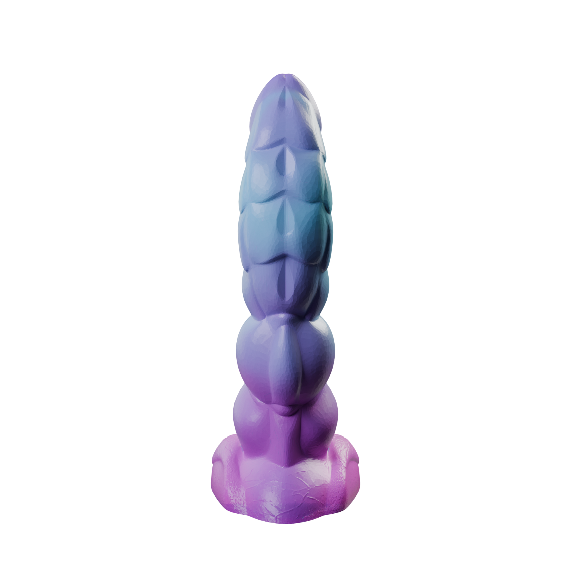 Splurt fantasy kobold dildo with segmented shaft, rear view — platinum silicone made in Spain by ClimaxLab.