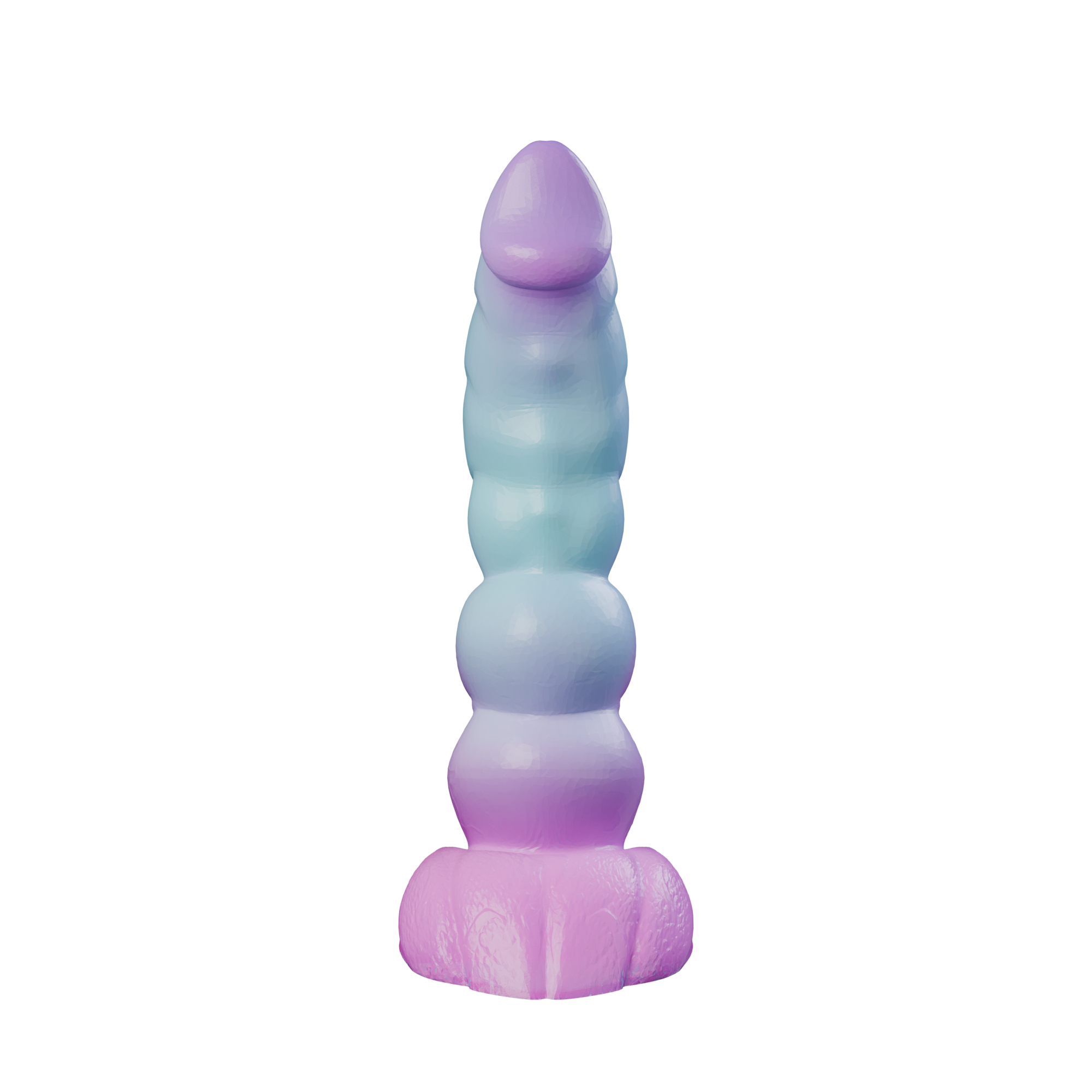 Splurt fantasy kobold dildo with segmented shaft, front view — platinum silicone made in Spain by ClimaxLab.