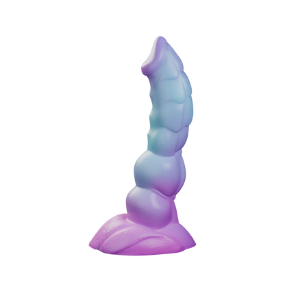 Splurt fantasy kobold dildo with segmented shaft, side profile — platinum silicone made in Spain by ClimaxLab.