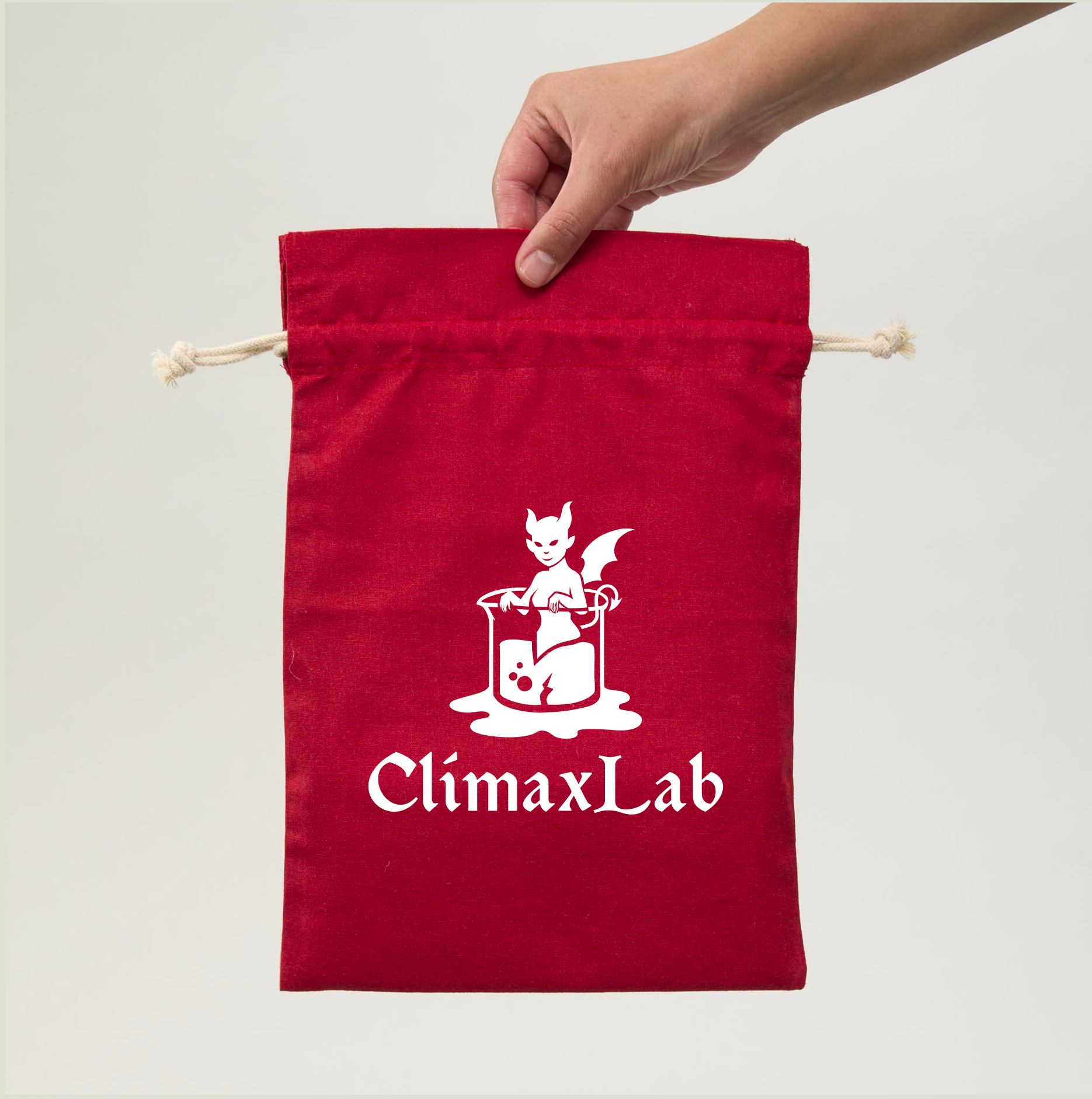 ClimaxLab storage bag for silicone toys. Protective pouch with logo for fantasy dildos. 30x20 cm
