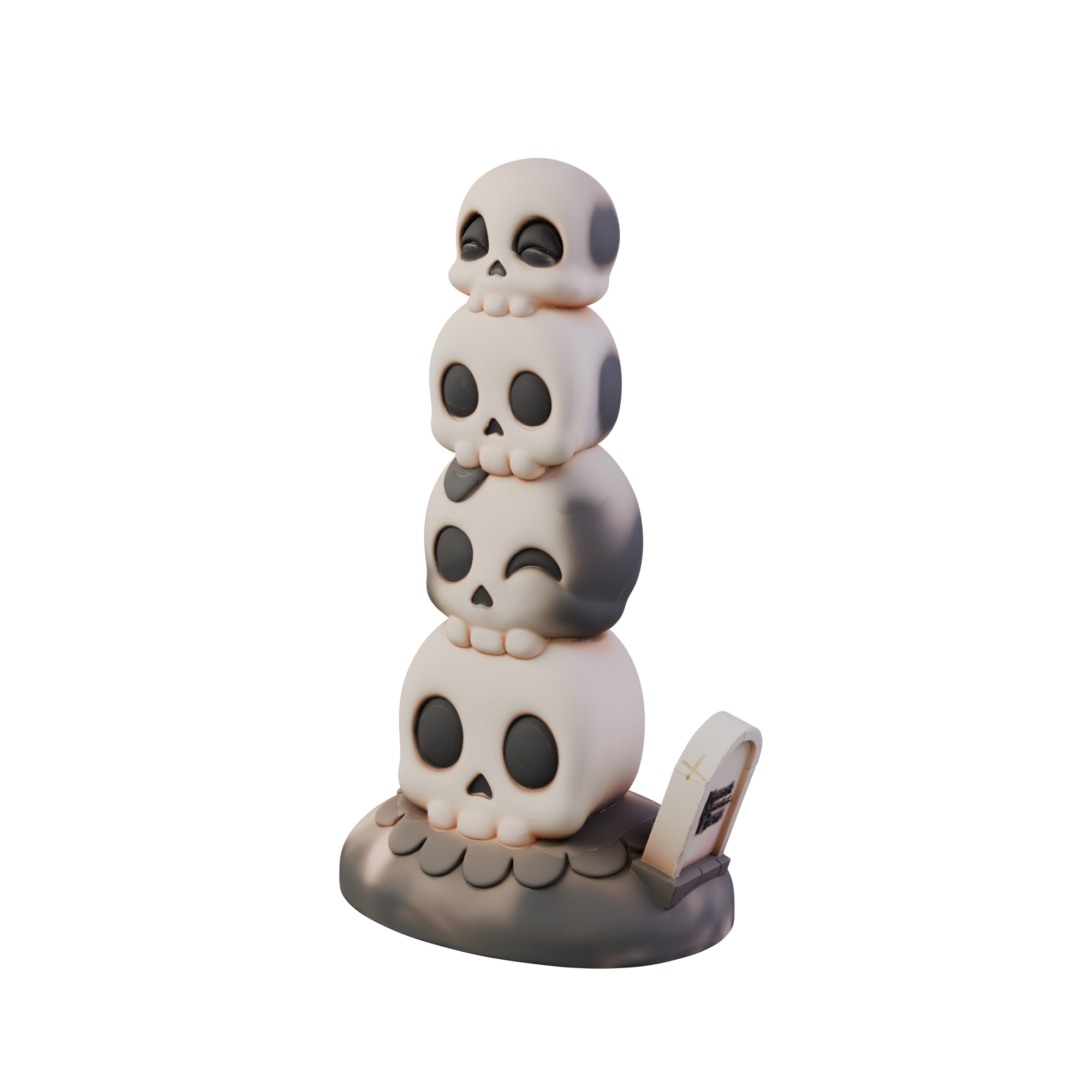 Torrealmas stacked skulls dildo, three-quarter view — platinum silicone fantasy toy by ClimaxLab.