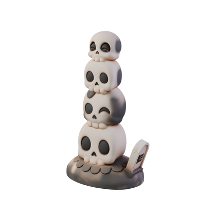 Torrealmas stacked skulls dildo, three-quarter view — platinum silicone fantasy toy by ClimaxLab.
